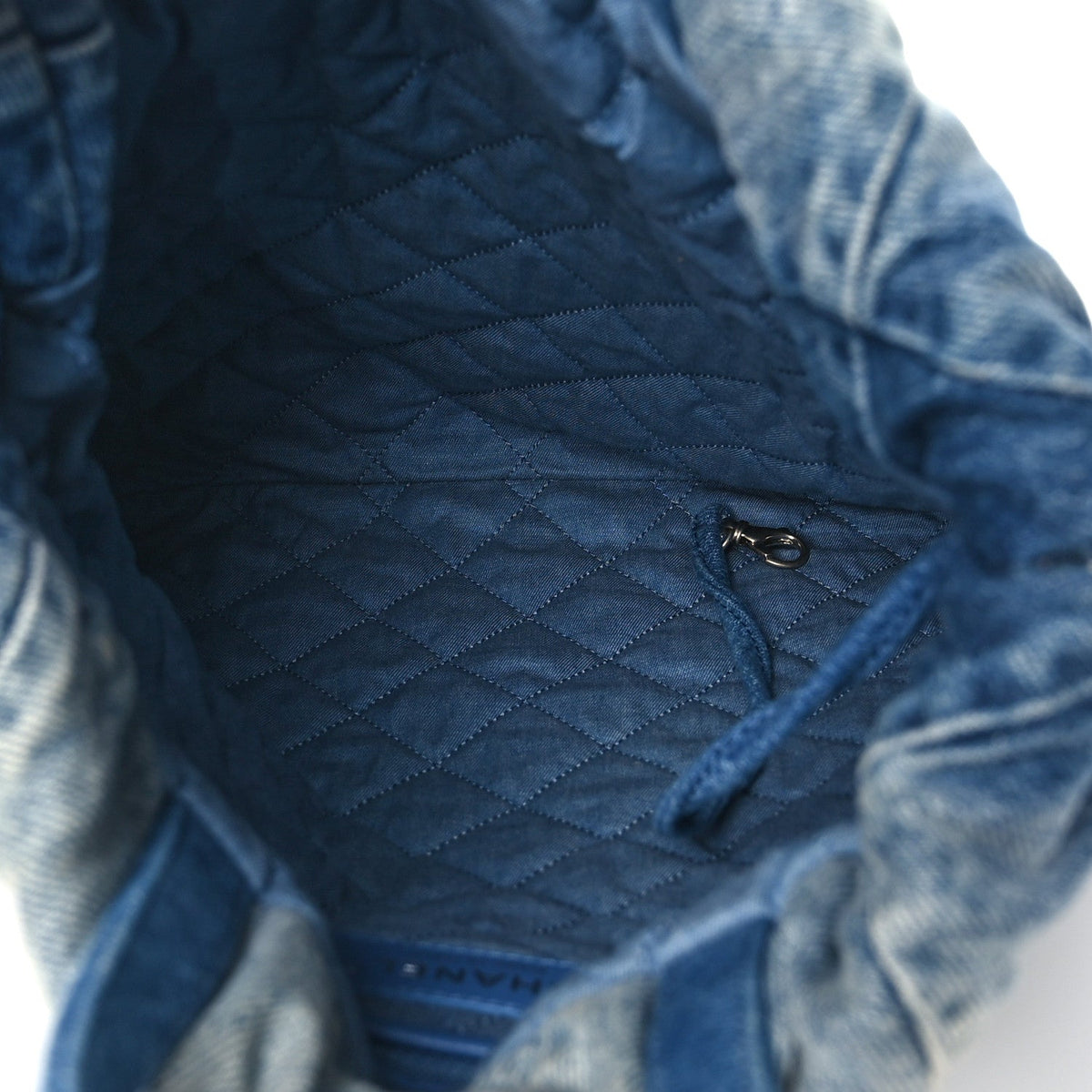 Denim Quilted Chanel 22 Backpack Blue